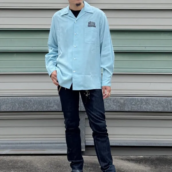涼し気な色と質感の50’sシャツ